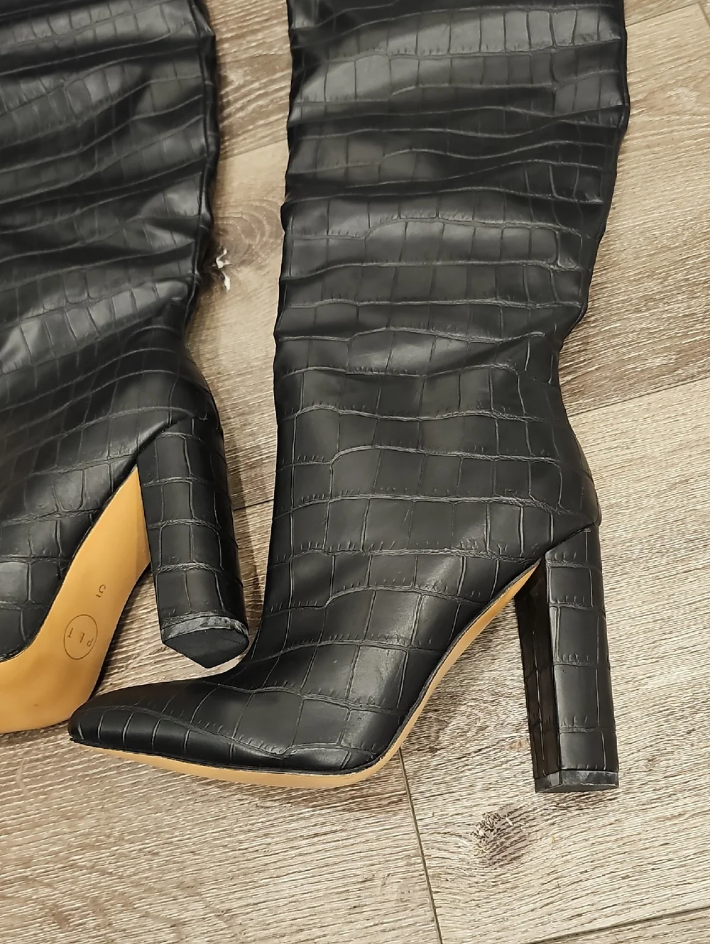 [NEW] Black Croc-Embossed THIGH BOOTS (way over knee) Chunky Heeled Boots SZ 8